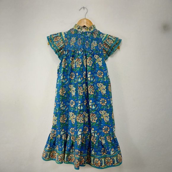 Love the Label Anthropologie Dress XXS Blue Mini Floral Boho Smocked Ruffle - Picture 3 of 9